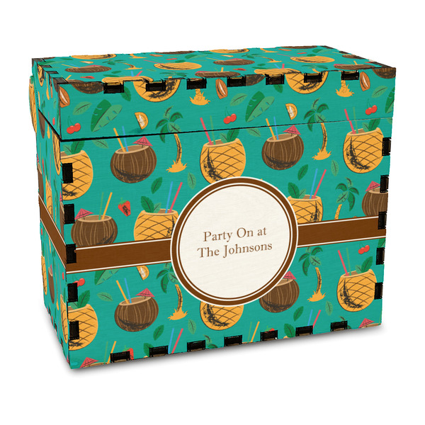 Custom Coconut Drinks Wood Recipe Box - Full Color Print (Personalized)