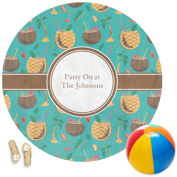 Custom Coconut Drinks Round Beach Towel (Personalized)