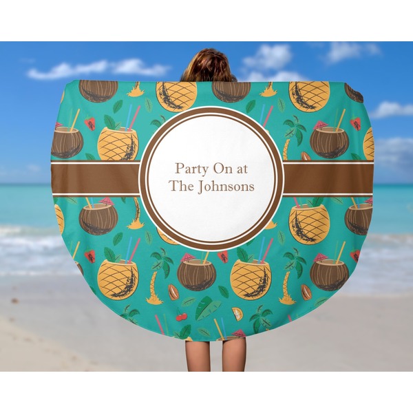 Coconut Drinks Round Beach Towel - In Use