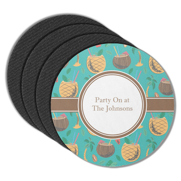 Custom Coconut Drinks Round Rubber Backed Coasters - Set of 4 (Personalized)