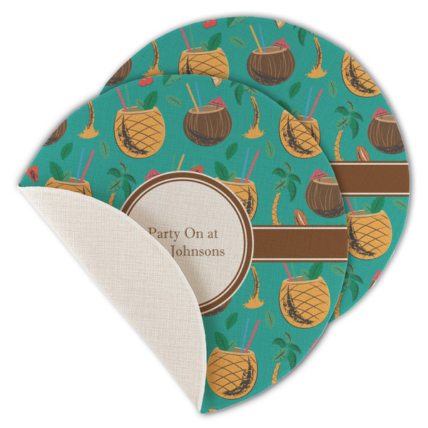 Custom Coconut Drinks Round Linen Placemat - Single Sided - Set of 4 (Personalized)