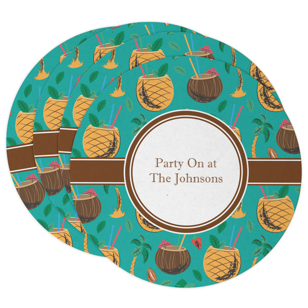 Custom Coconut Drinks Round Paper Coasters w/ Name or Text