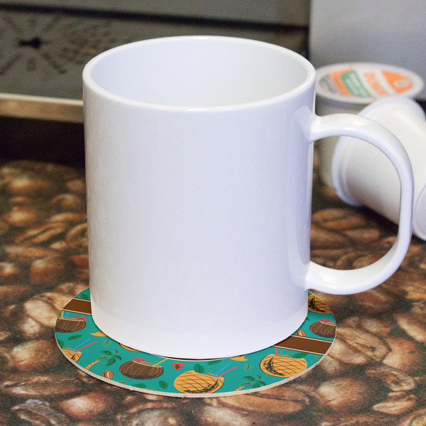Coconut Drinks Round Paper Coaster - With Mug