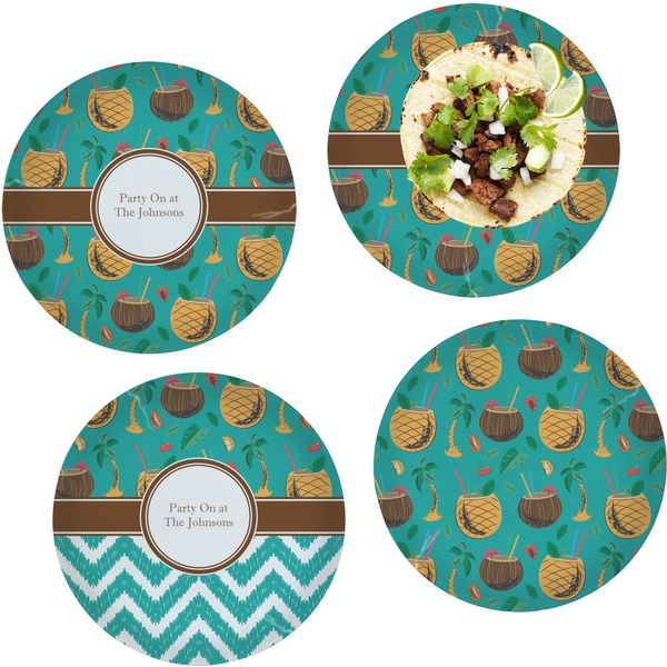Custom Coconut Drinks Set of 4 Glass Lunch / Dinner Plate 10" (Personalized)