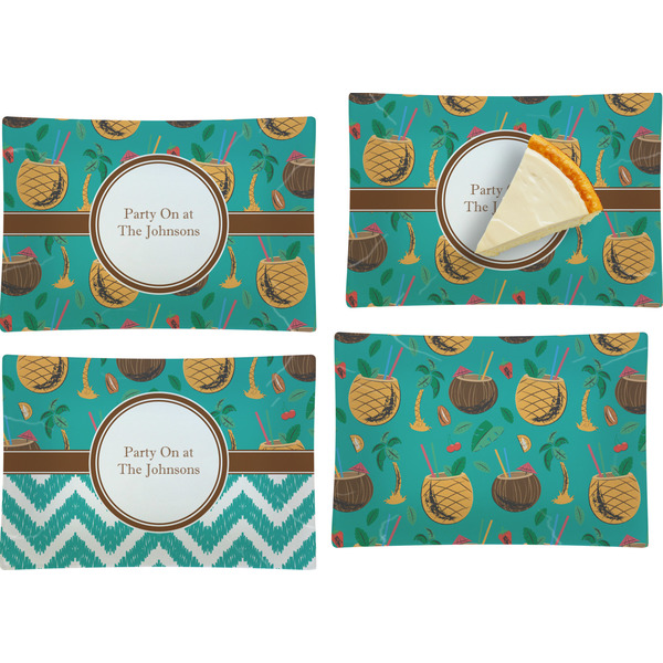 Custom Coconut Drinks Set of 4 Glass Rectangular Appetizer / Dessert Plate (Personalized)