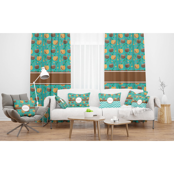 Coconut Drinks Sheer and Custom Curtains in Room with Matching Pillows