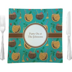 Coconut Drinks 9.5" Glass Square Lunch / Dinner Plate- Single or Set of 4 (Personalized)