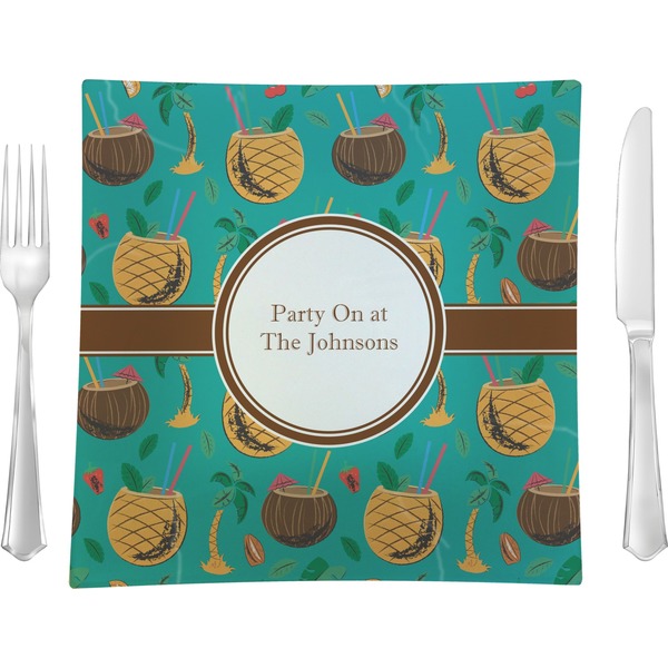 Custom Coconut Drinks 9.5" Glass Square Lunch / Dinner Plate- Single or Set of 4 (Personalized)
