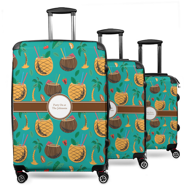 Custom Coconut Drinks 3 Piece Luggage Set - 20" Carry On, 24" Medium Checked, 28" Large Checked (Personalized)