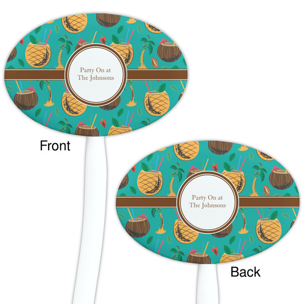 Coconut Drinks White Plastic 7" Stir Stick - Double Sided - Oval - Front & Back