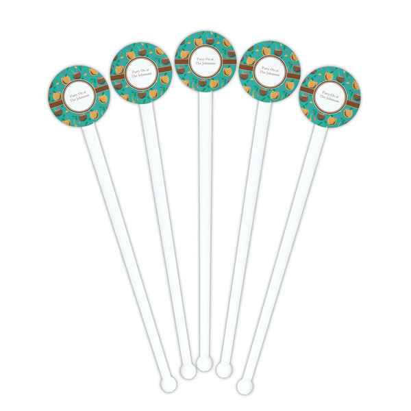 Coconut Drinks White Plastic 7" Stir Stick - Round - Fan View