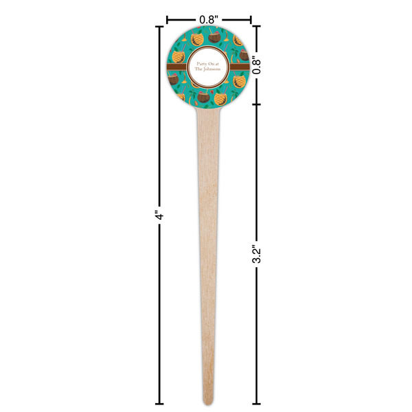 Coconut Drinks Wooden 4" Food Pick - Round - Dimensions