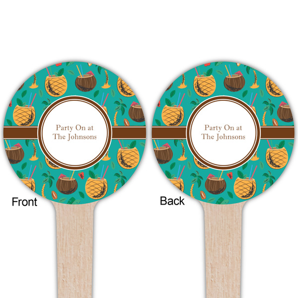 Coconut Drinks Wooden 4" Food Pick - Round - Double Sided - Front & Back
