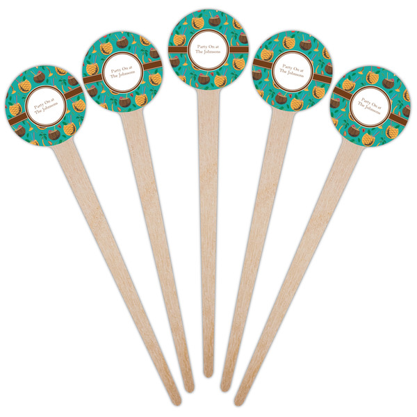 Coconut Drinks Wooden 4" Food Pick - Round - Fan View