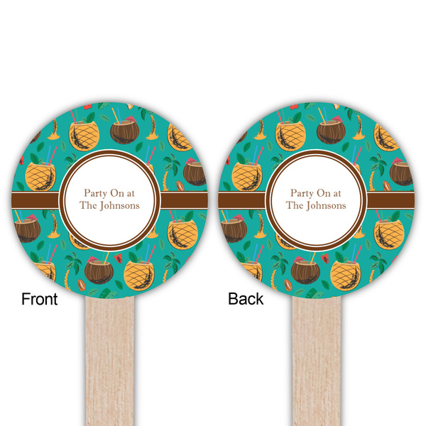 Coconut Drinks Wooden 6" Food Pick - Round - Double Sided - Front & Back