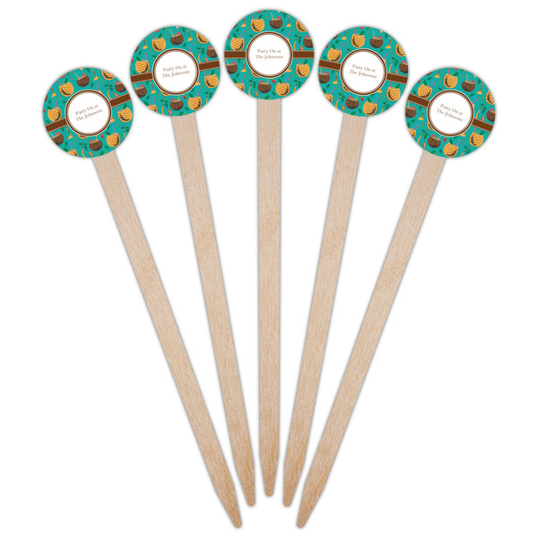 Coconut Drinks Wooden 6" Food Pick - Round - Fan View