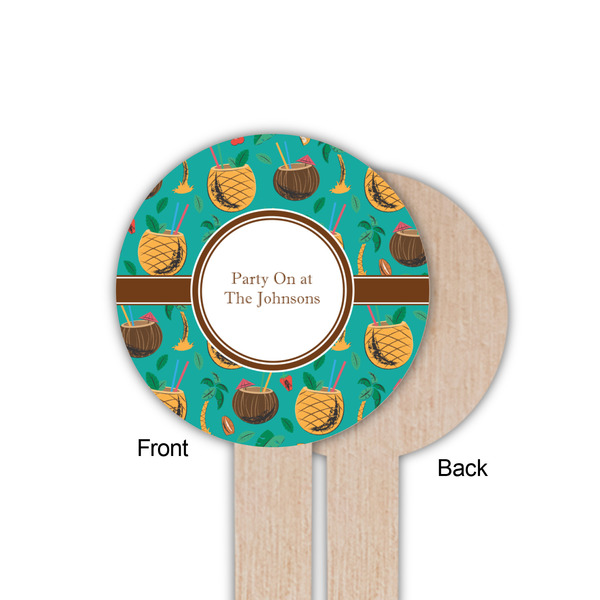 Coconut Drinks Wooden 6" Food Pick - Round - Single Sided - Front & Back