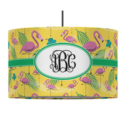 Pink Flamingo 12" Drum Pendant Lamp - Fabric (Personalized)