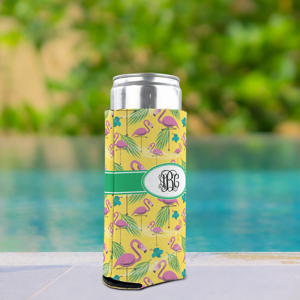 Pink Flamingo Can Cooler - Tall 12oz - In Context