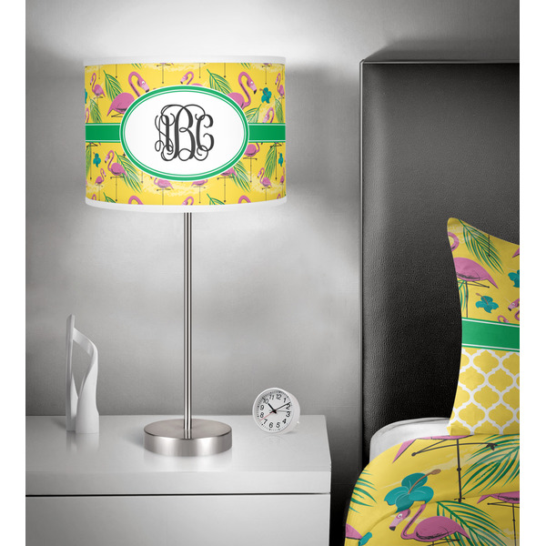 Pink Flamingo 13 inch drum lamp shade - in room
