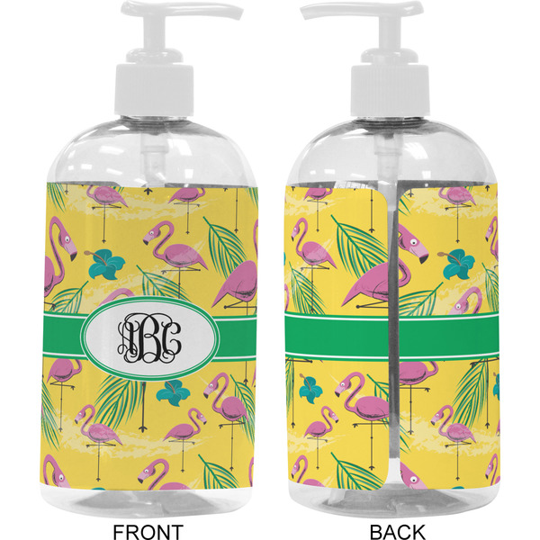 Pink Flamingo 16 oz Plastic Liquid Dispenser- Approval- White