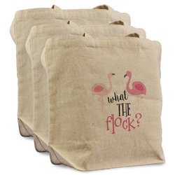 Pink Flamingo Reusable Cotton Grocery Bags - Set of 3