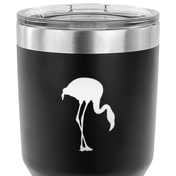 Pink Flamingo 30 oz Stainless Steel Ringneck Tumbler - Black - CLOSE UP
