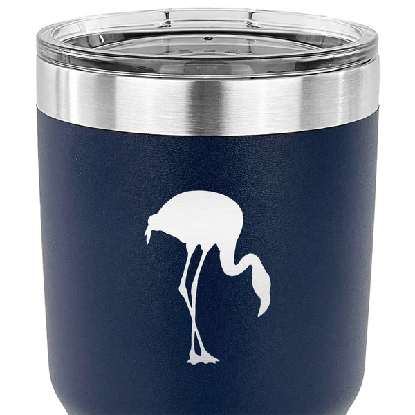 Pink Flamingo 30 oz Stainless Steel Ringneck Tumbler - Navy - CLOSE UP