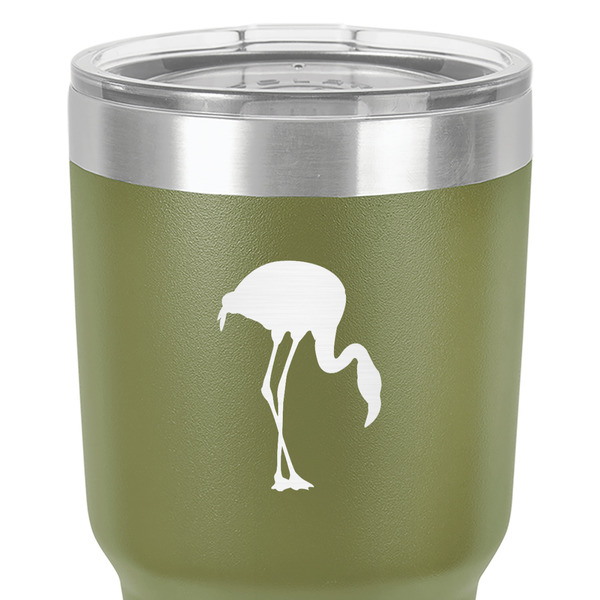 Pink Flamingo 30 oz Stainless Steel Ringneck Tumbler - Olive - Close Up