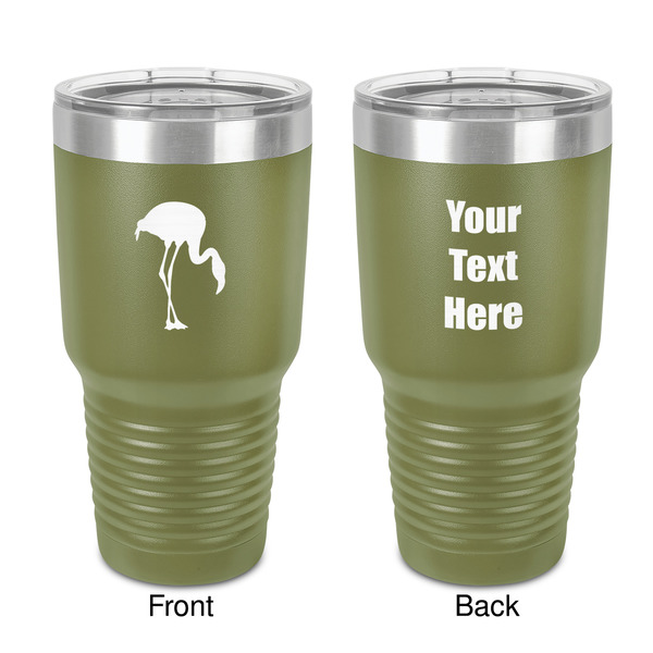 Custom Pink Flamingo 30 oz Stainless Steel Tumbler - Olive - Double-Sided (Personalized)