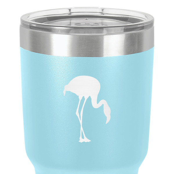 Pink Flamingo 30 oz Stainless Steel Ringneck Tumbler - Teal - Close Up