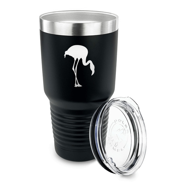 Pink Flamingo 30 oz Stainless Steel Ringneck Tumblers - Black - LID OFF