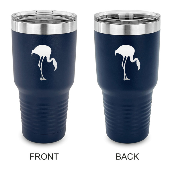 Custom Pink Flamingo 30 oz Stainless Steel Tumbler - Navy - Double Sided (Personalized)