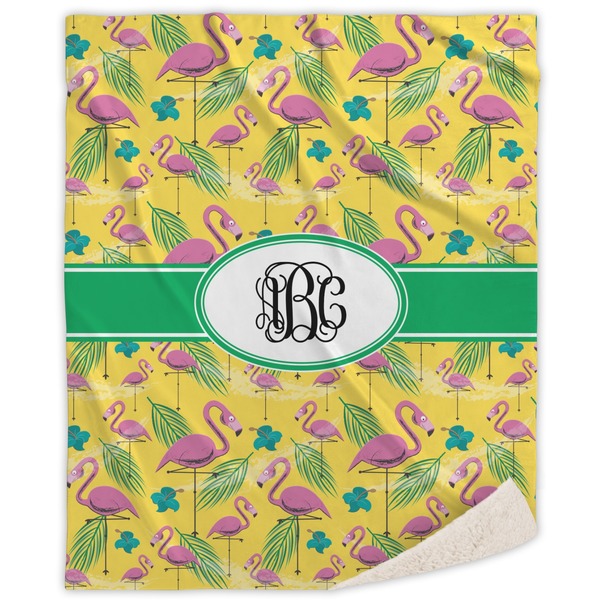 Custom Pink Flamingo Sherpa Throw Blanket - 60"x80" (Personalized)