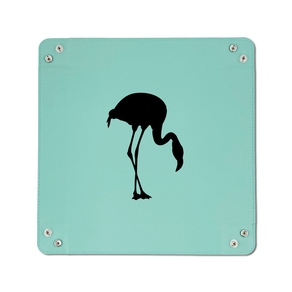 Pink Flamingo 6" x 6" Teal Leatherette Snap Up Tray - APPROVAL