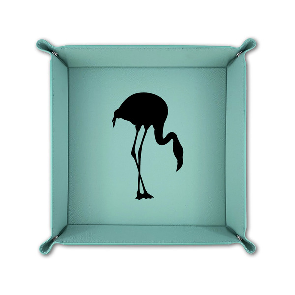 Pink Flamingo 6" x 6" Teal Leatherette Snap Up Tray - FOLDED UP