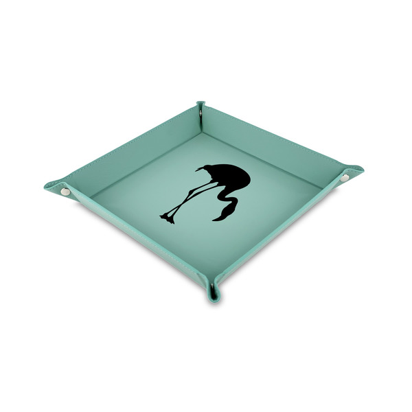 Custom Pink Flamingo 6" x 6" Teal Faux Leather Valet Tray