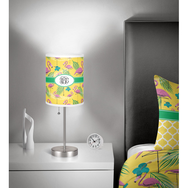 Pink Flamingo 7 inch drum lamp shade - in room