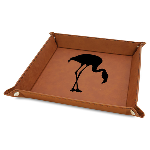 Custom Pink Flamingo Faux Leather Dice Tray - 9" x 9" - Rawhide