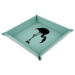 Pink Flamingo 9" x 9" Teal Faux Leather Valet Tray (Personalized)