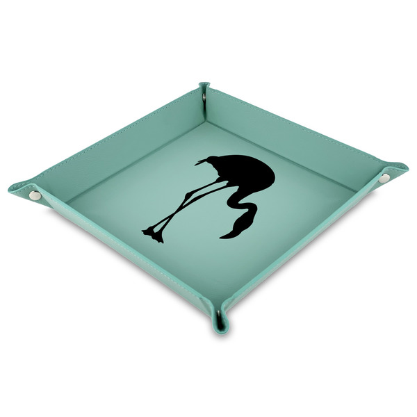 Custom Pink Flamingo 9" x 9" Teal Faux Leather Valet Tray