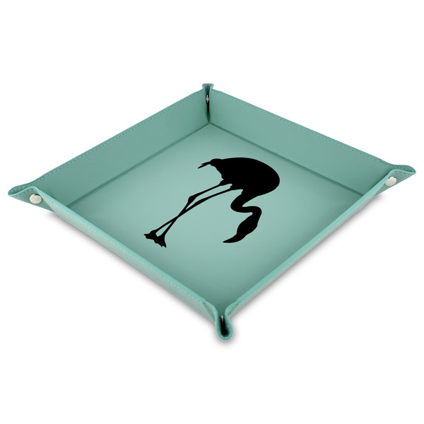 Custom Pink Flamingo Faux Leather Dice Tray - 9" x 9"  - Teal