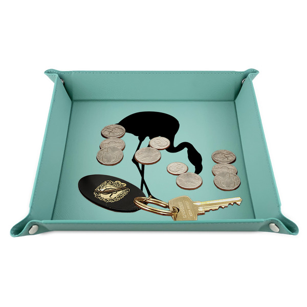Pink Flamingo 9" x 9" Teal Leatherette Snap Up Tray - STYLED