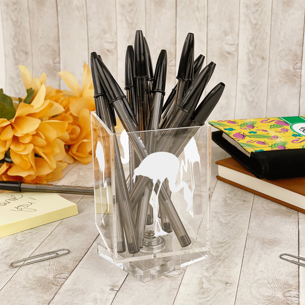 Pink Flamingo Acrylic Pencil Holder - IN CONTEXT