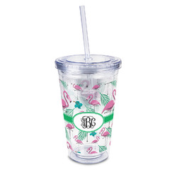 Pink Flamingo 16oz Double Wall Acrylic Tumbler with Lid & Straw - Full Print (Personalized)