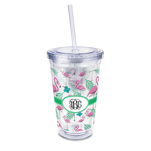 Custom Pink Flamingo 16oz Double Wall Acrylic Tumbler with Lid & Straw - Full Print (Personalized)