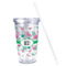Pink Flamingo Acrylic Tumbler - Full Print - Front straw out
