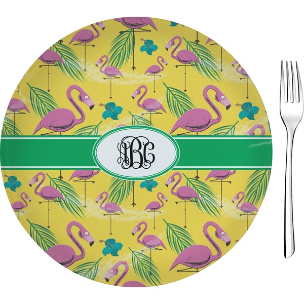Custom Pink Flamingo 8" Glass Appetizer / Dessert Plates - Single or Set (Personalized)