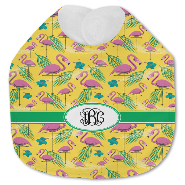 Custom Pink Flamingo Jersey Knit Baby Bib w/ Monogram