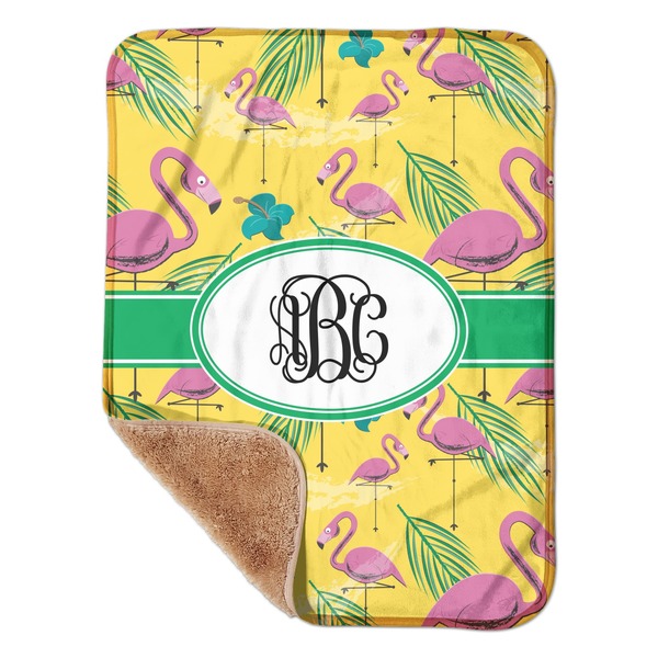 Custom Pink Flamingo Sherpa Baby Blanket - 30" x 40" w/ Monograms